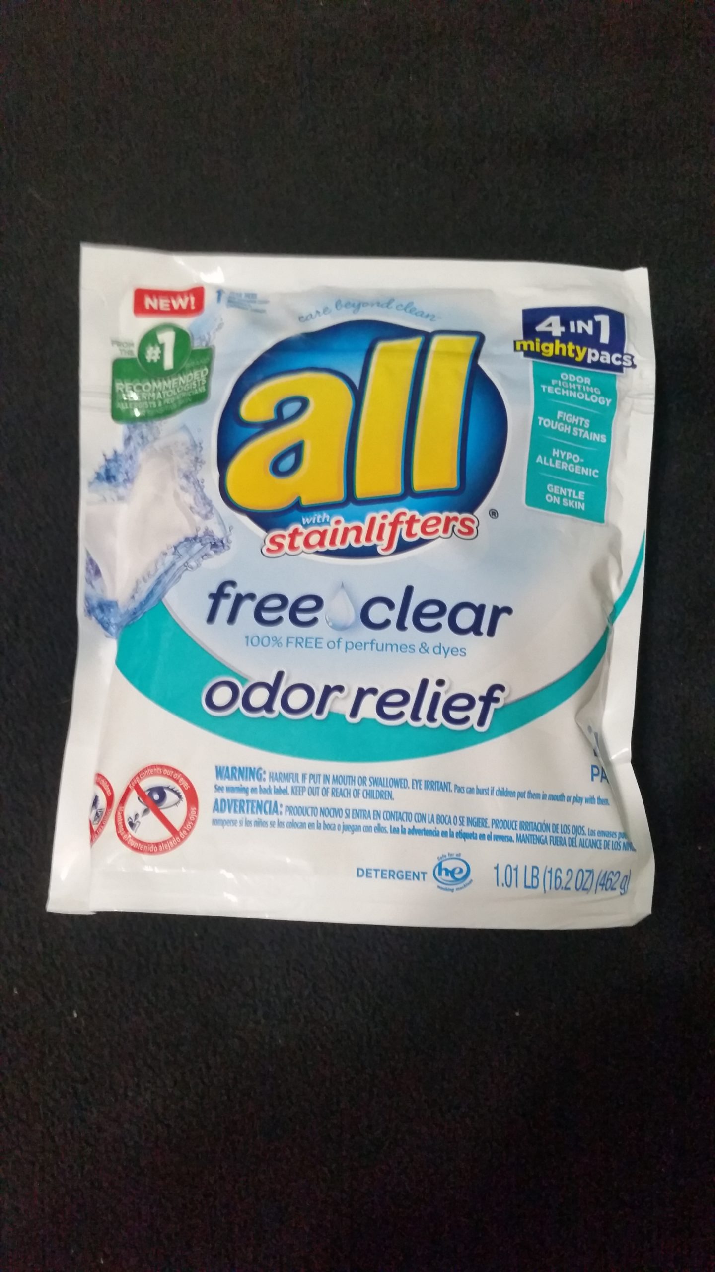 All Mighty Free Clear Stain lifers odor relief mighty pacs bag