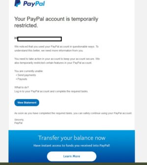 Paypal scam email inbox version