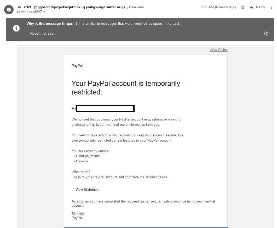 PayPal phsing email scam