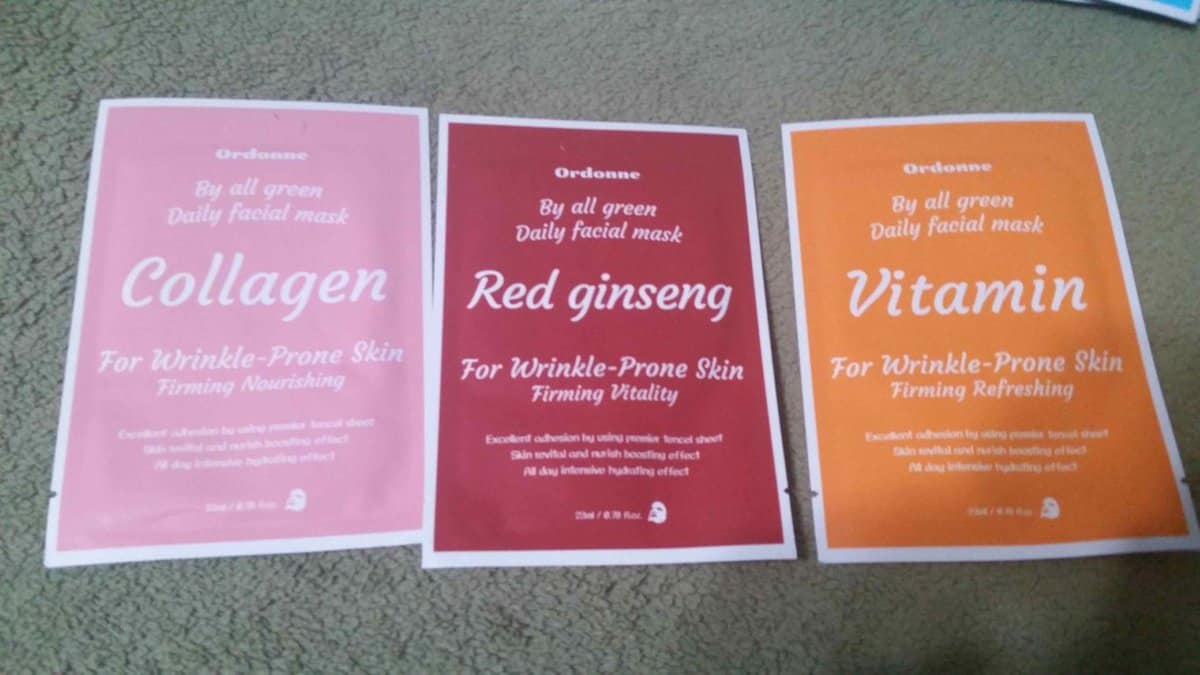 wrinkle-prone skin masks 3 set collagen (left) Red ginseng (center0 vitamin (right)