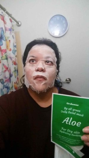 Ordonne Aloe face mask after 20 minutes wear