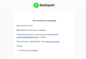 dealspotr email sharing scam message