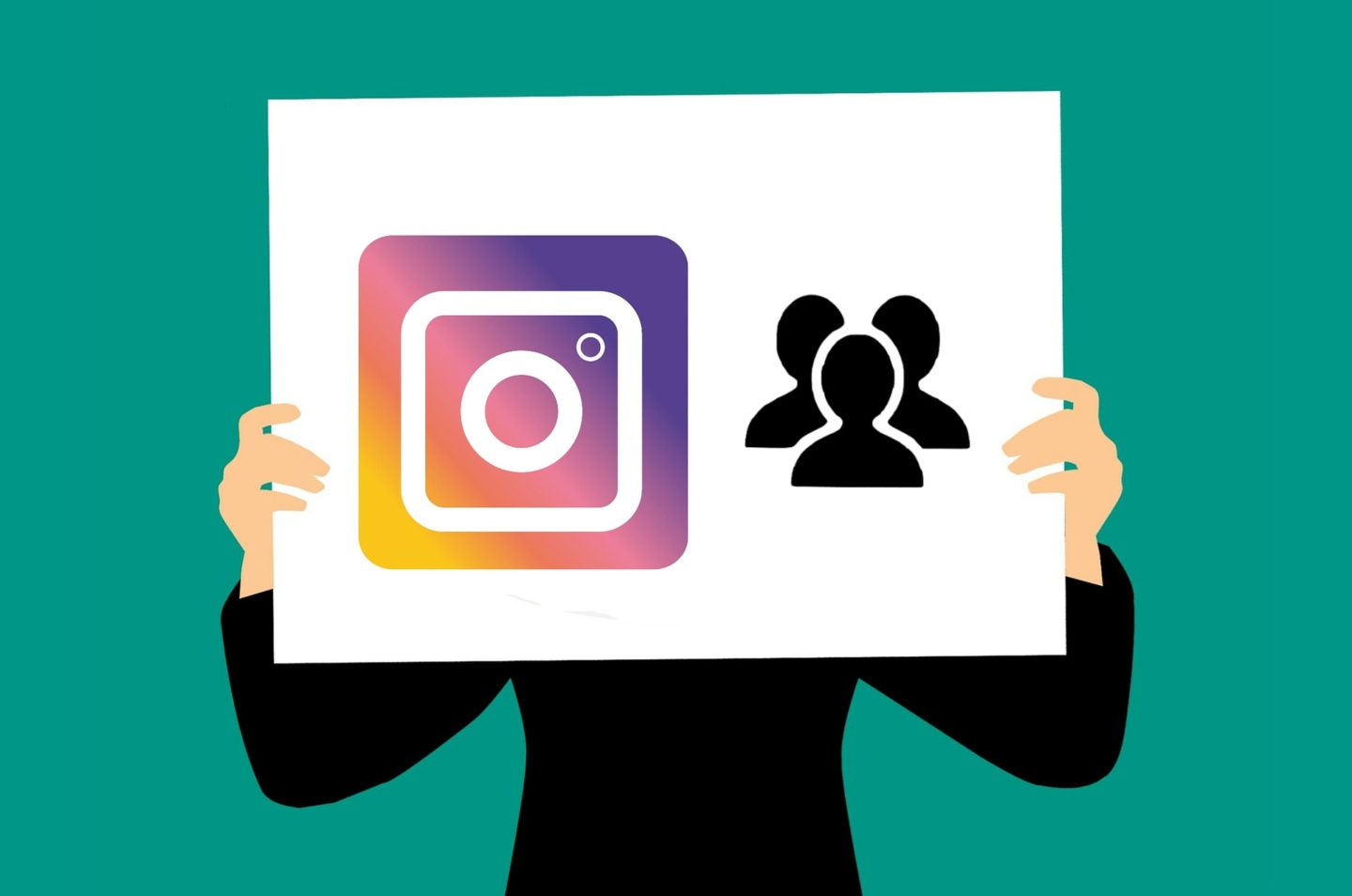 Instagram illustration, Instagram icon with followers icon being held up on a sign drawn