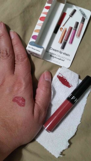 Sephora cream lip stain shade 84 red redux on my hand