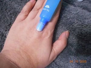 Ultra Hydrating Alkaline Water Eye Gel tube showing gel on my hand