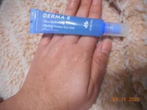 Ultra Hydrating Alkaline Water Eye Gel tube showing gel applied to my hand