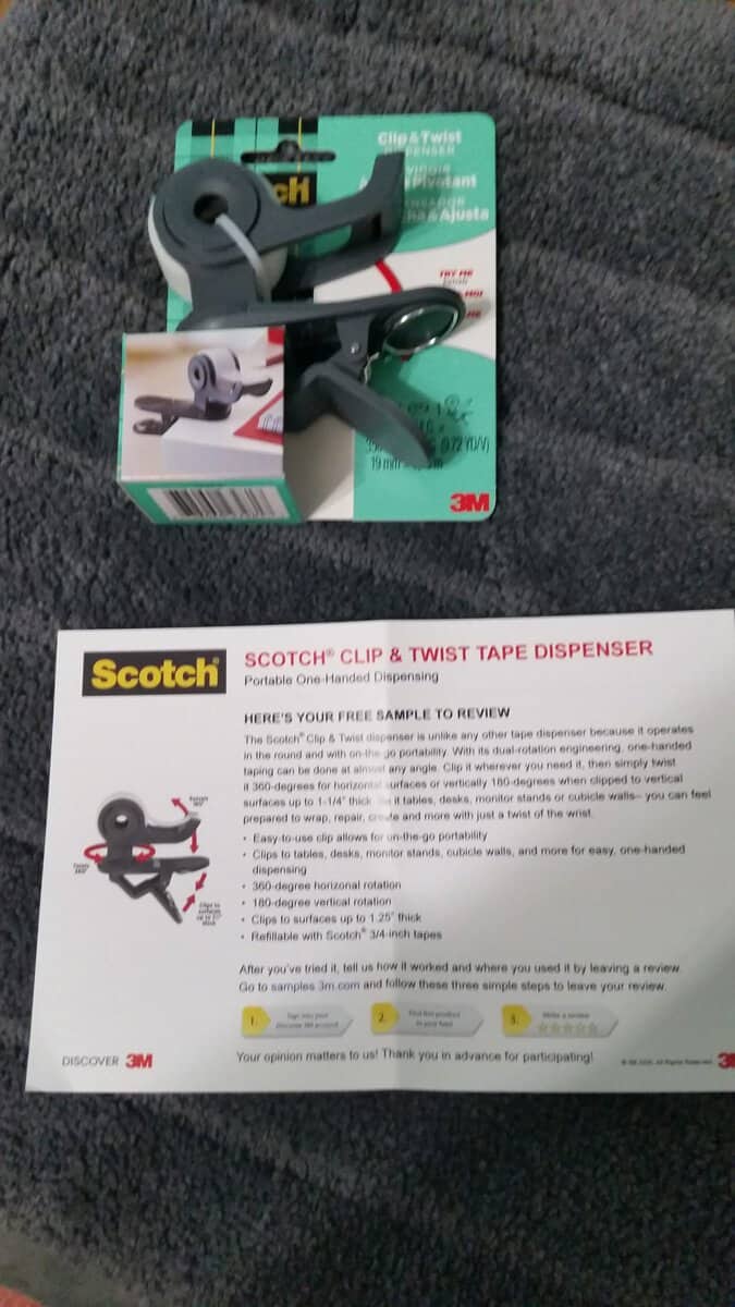 Scotch Clip & Twist Tape Dispenser with info card