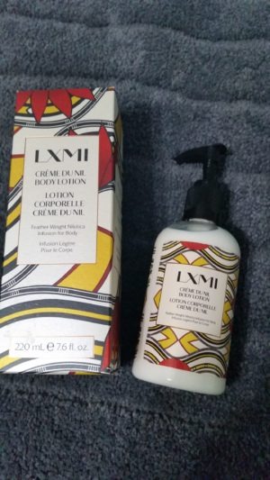 LXMI CRÈME DU NIL BODY LOTION box with bottle