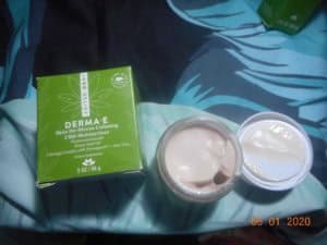 Derma-E# Skin De-stress calming CBD moisturizer open jar with box