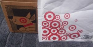 Target box target logo with dog logo and simple white package with target logo