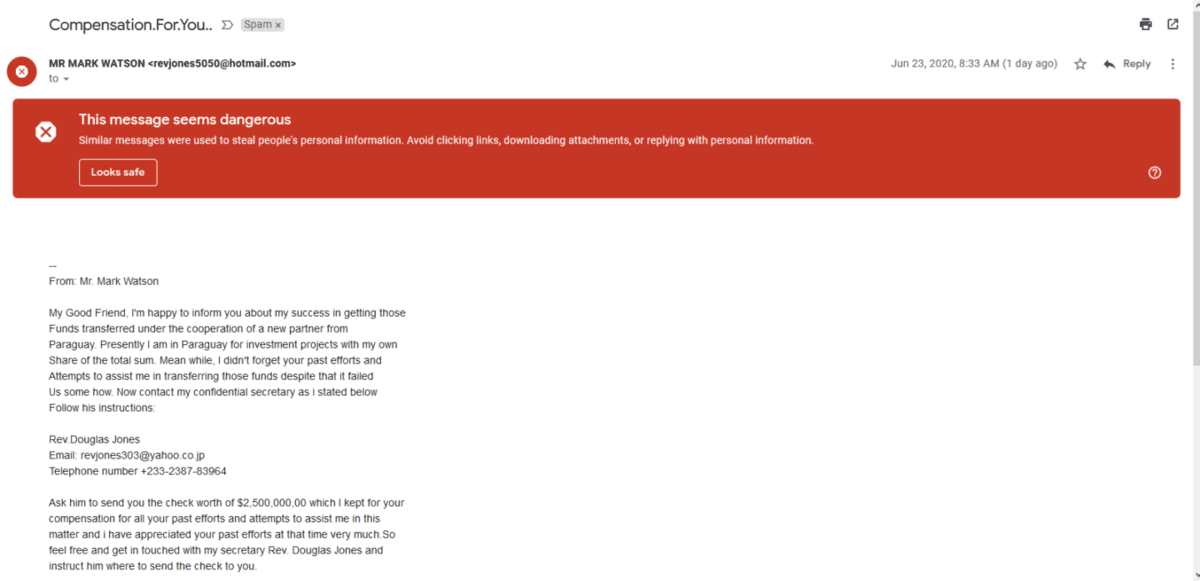 Scam email from Mark Watson part 1