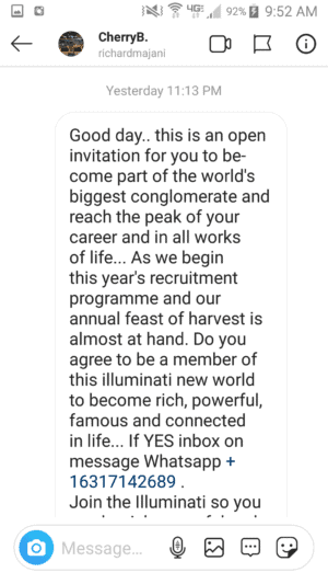 Illuminati invite message screenshot 1