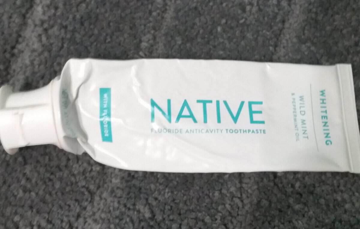 native whitening peppermint toothpaste with fluoride empty tube.