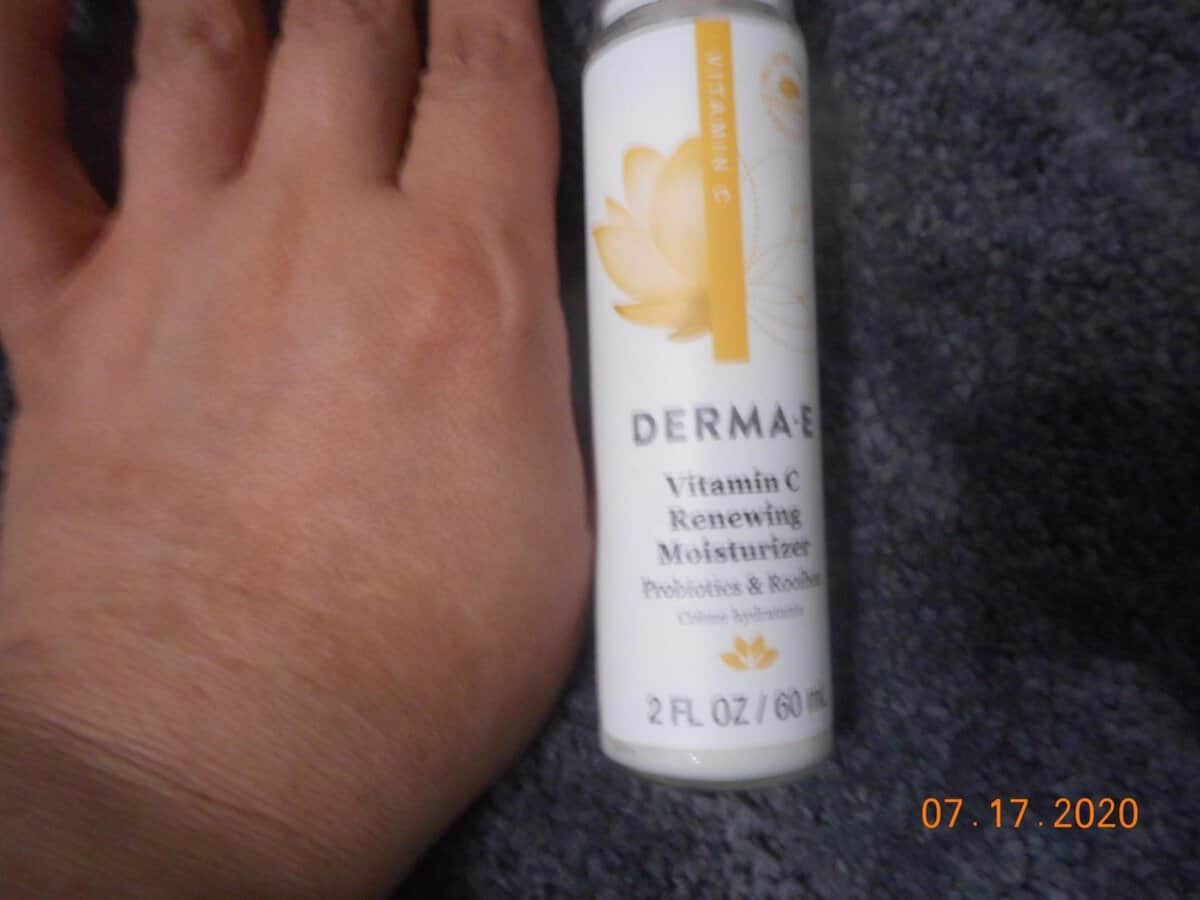 Derma-E Vitamin C renewing moisturizer absorbed into skin. Tested on the back of my hand.