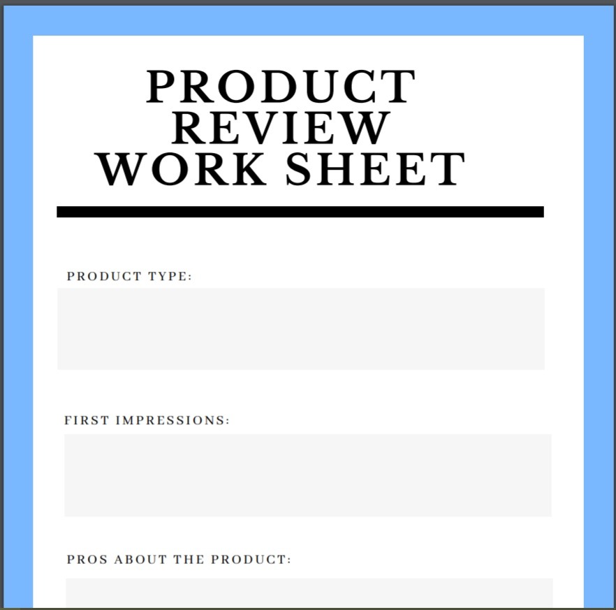 product review worksheet image
