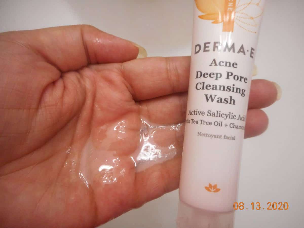 Derma-E Deep Pore Cleansing Wash gel in my hand.