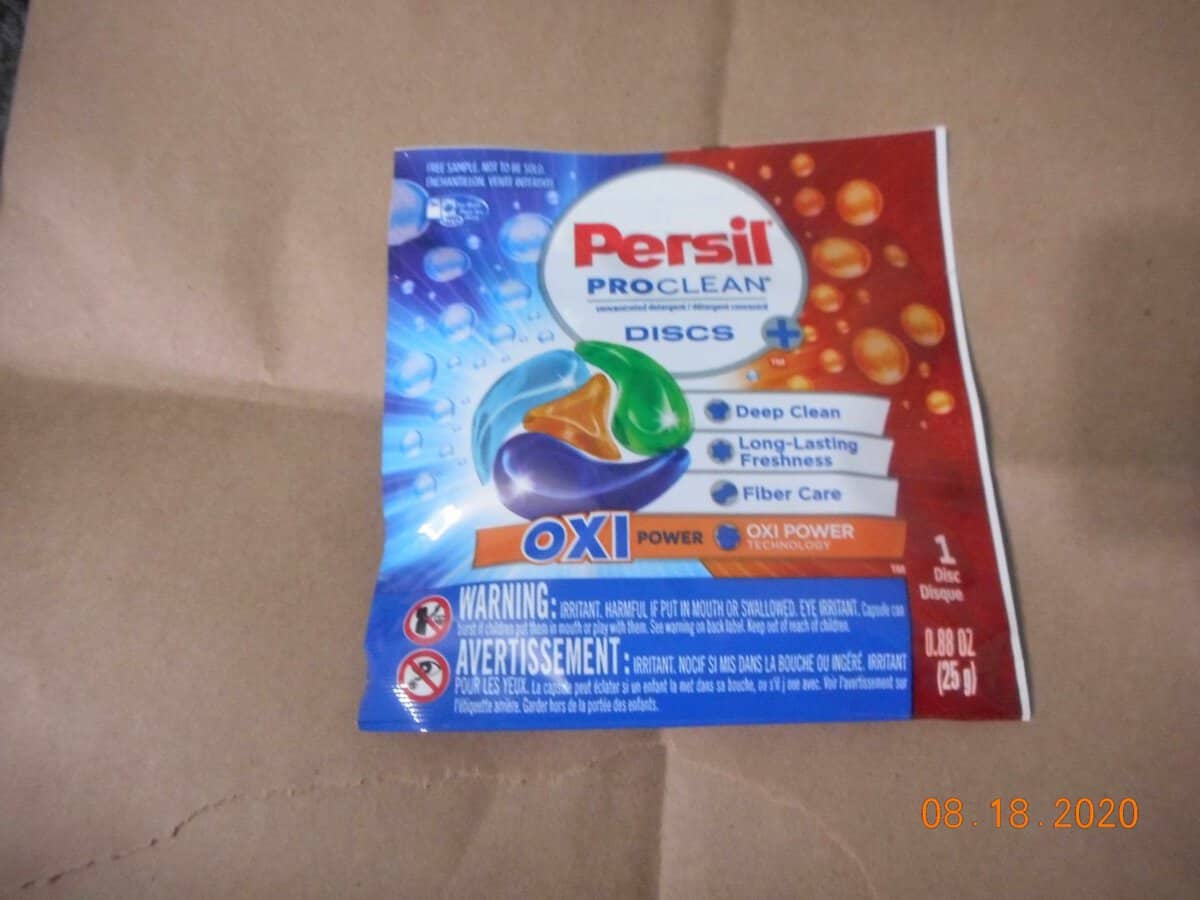 Persil pro clean discs oxi package sample.