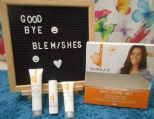 Good bye Blemishes. Derma-E Anti Acne kit box with products.