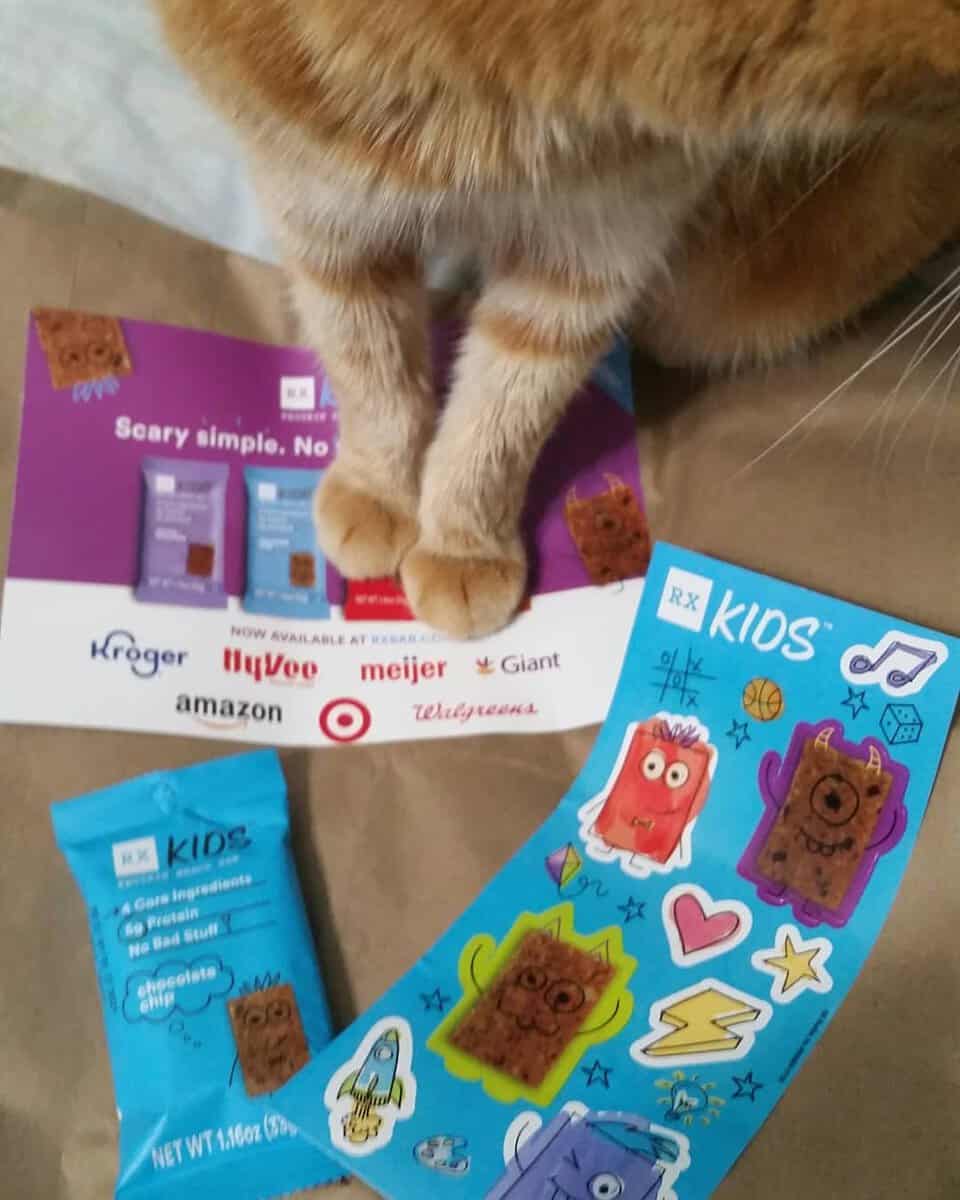 Sophie with RX kids bar. box included bar, note card and stickers.