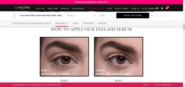 CILS BOOSTER LASH REVITALIZING SERUM. how to apply serum image source Lancome product page.