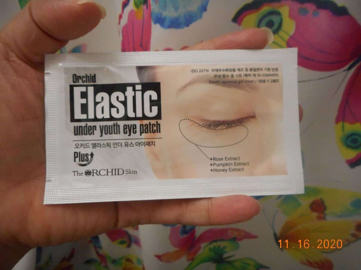 orchid skin elasic uder eye patch packet.