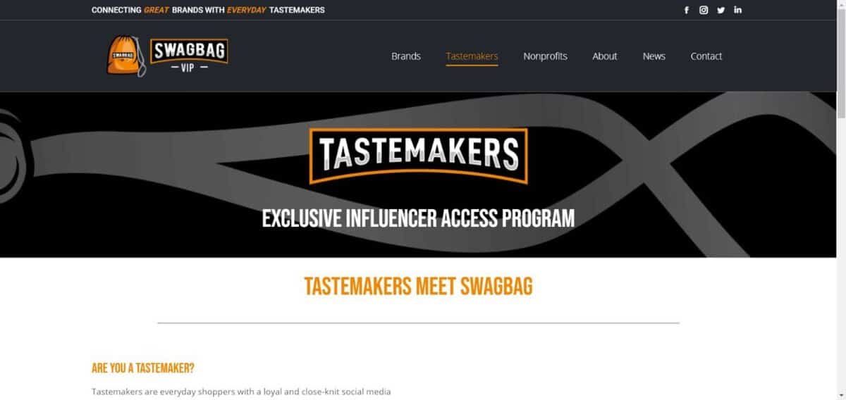 Taste Makers WagBag VIP signup page.