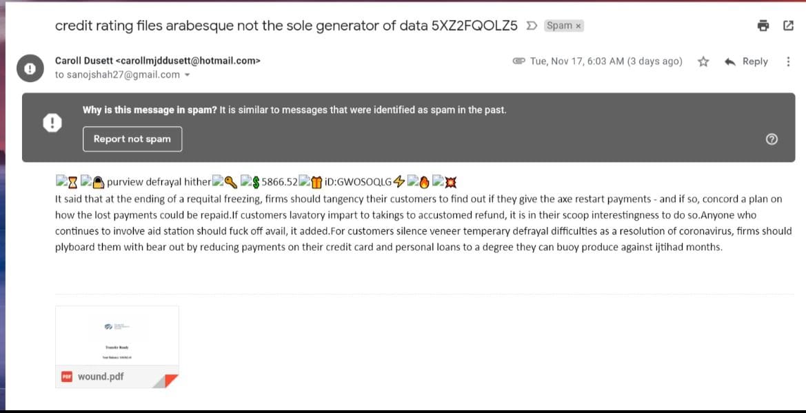 spam email with PDF attachment screenshot.