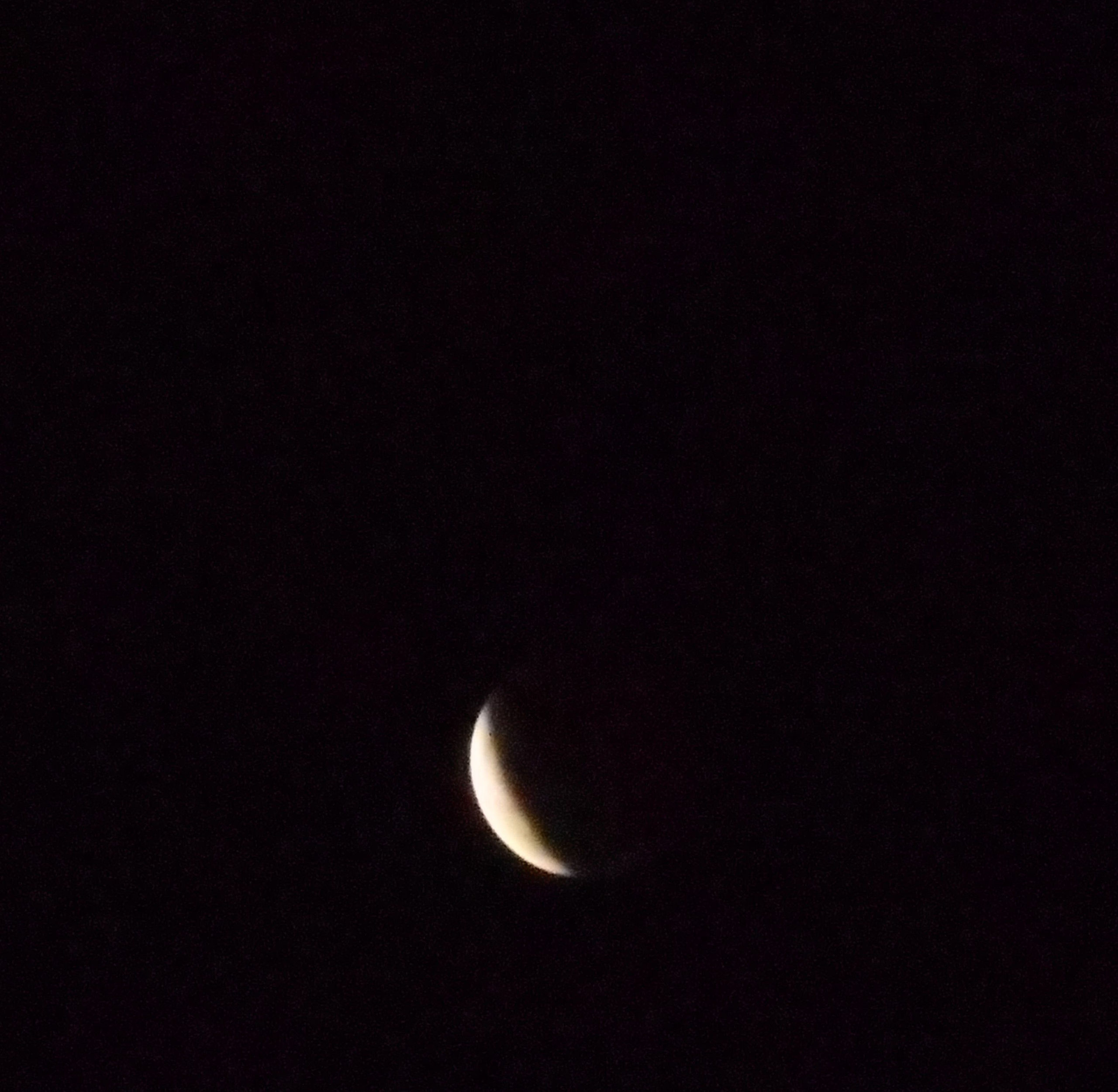 a photo fo the lunar eclipse from 2019. a dark sky with a crescent moon shape.