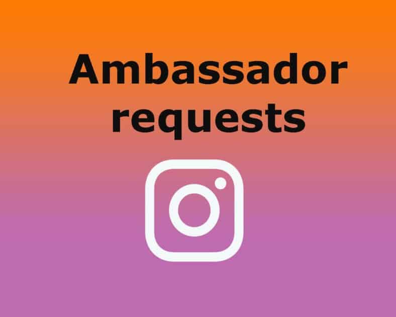Ambassador requests banner. Ambassador requests banner. a orange and light purple background with a white instagram camera icon and the title Ambassador requests in black.