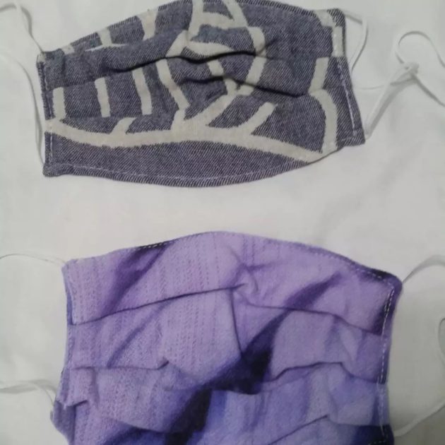 Sand cloud face masks. Charcoal and white line pattern. Purple Tie-dye pattern.