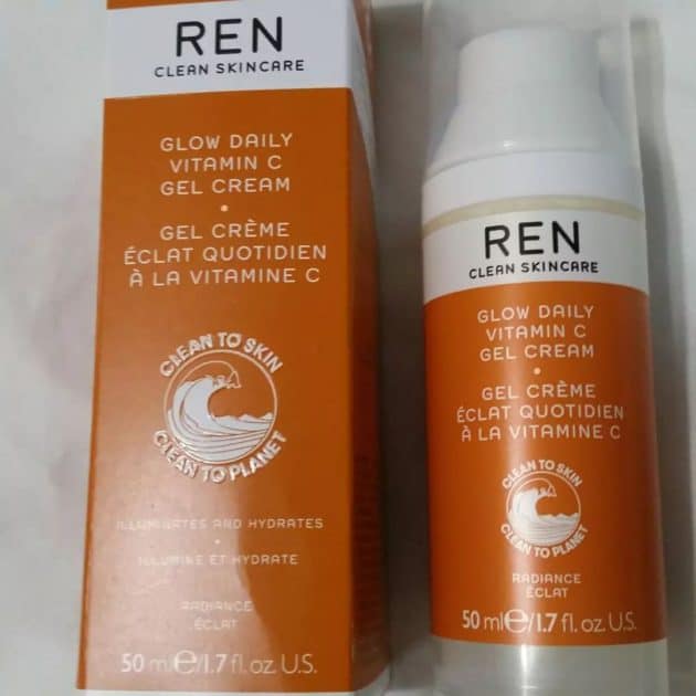 Ren skincare Glow daily Vitamin C gel cream. Box and bottle.