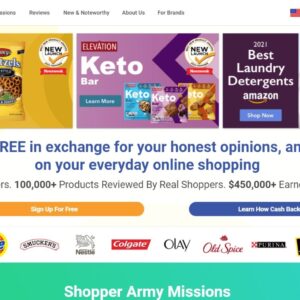 Shopper army home page screenshot.