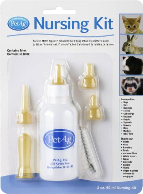 PetAg Complete Nursing Kit . bottle with various nipples and a bottle brush.