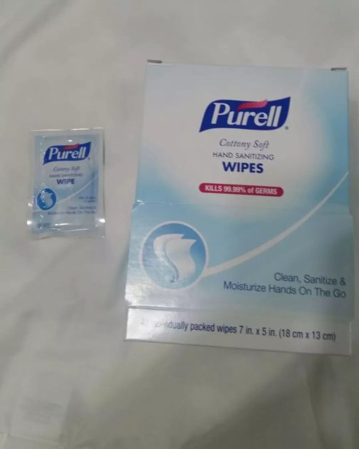 purell cottony soft hand wipes packet with box.