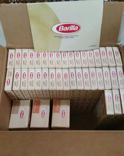 Barilla legume pasta in box with pamphlet.