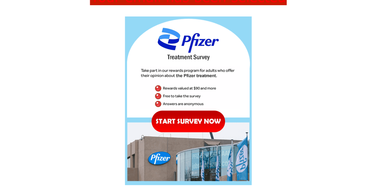 Pfizer treatment survey scam image