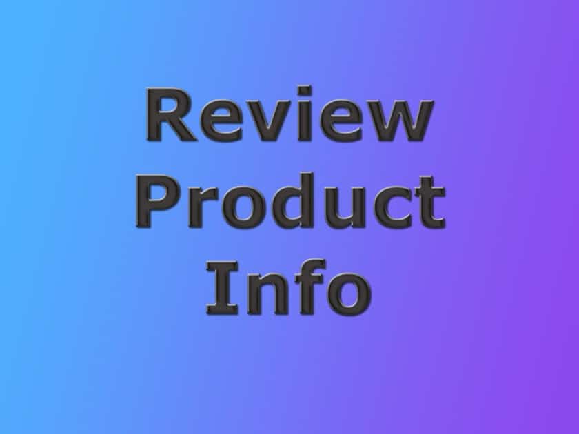 Review product info banner. Blue and purple graduated background with blackish gray text reading Review product info.