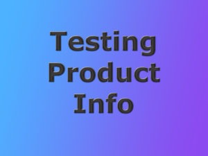 Testing product info banner. Blue and purple graduated background with blackish gray text reading Testing product info.