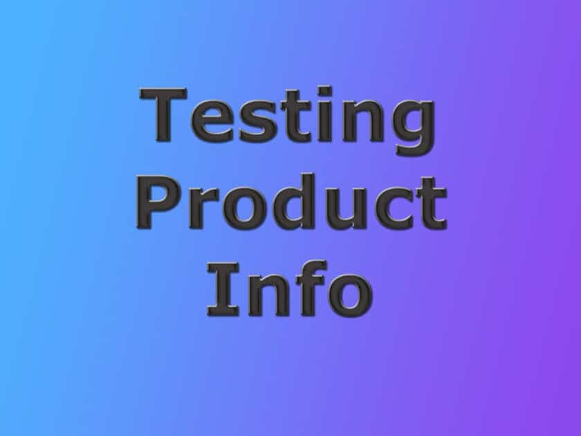Testing product info banner. Blue and purple graduated background with blackish gray text reading Testing product info.