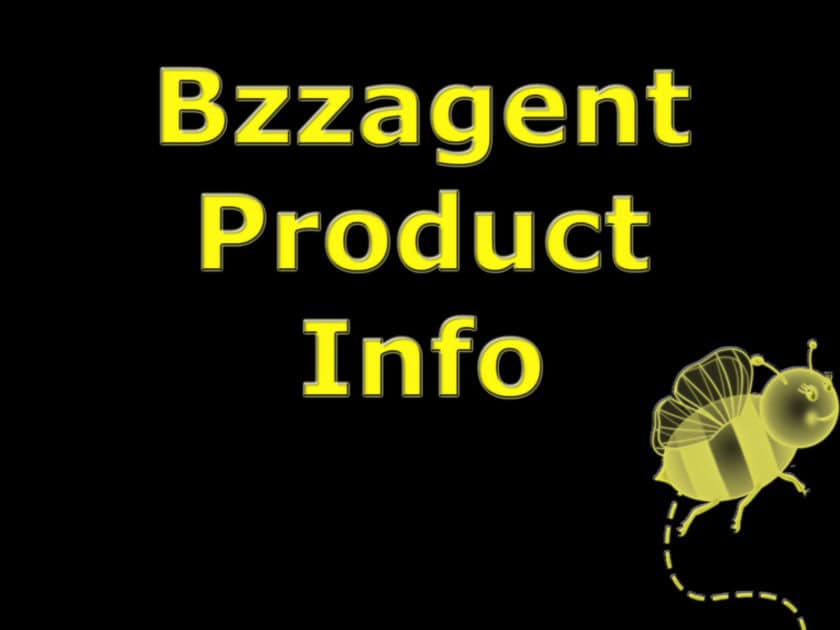 Bzzagent banner. Black background with yellow test. Text reads Bzzagent Product info. the banner also has a bee off to the side of the text. banner created by V using photoshop CS4.