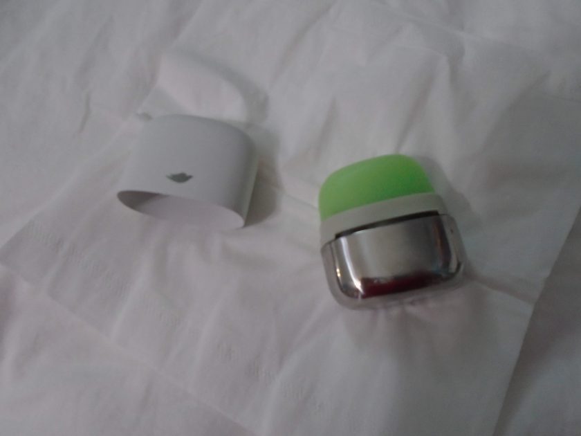 Dove refillable deodorant in the stainless steel case. Green tea scented green gel deodorant.