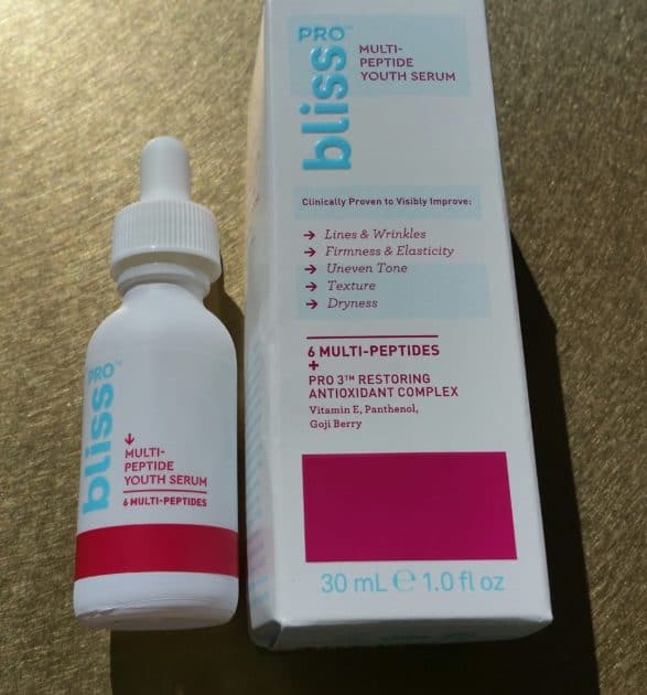 bliss pro multipeptide youth serum bottle with box.