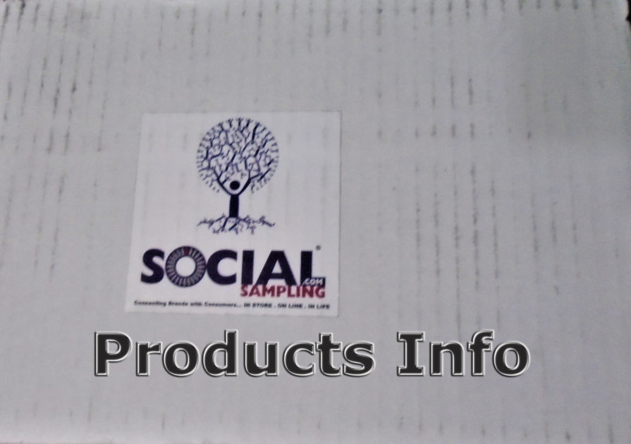 Social sampling Products info banner. Social sampling box image with Products Info text underneath social sampling logo sticker.