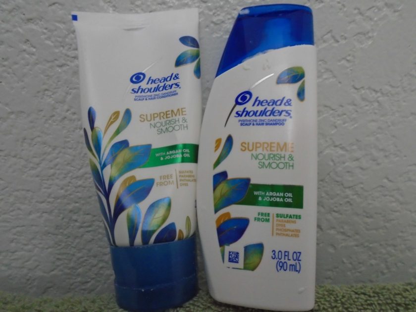 Head and Shoulders Supreme nourish &smooth conditioner (tube) and shampoo samples.