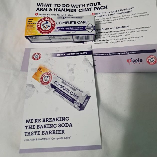 arm and hammer complete care tooth paste box with ripple streat info.