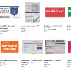 eamples of forms and labels that are free via USPS. Source USPS dot com.