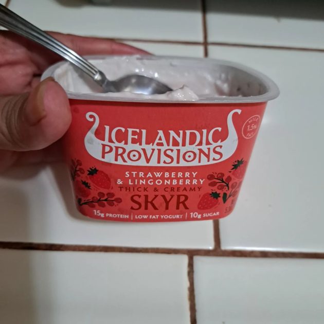 Icelandic provisions skyr yogurt container side view (label).
