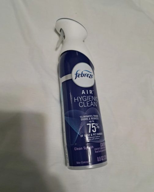 Febreze hygienic clean air freshener bottle. scent is clean splash.