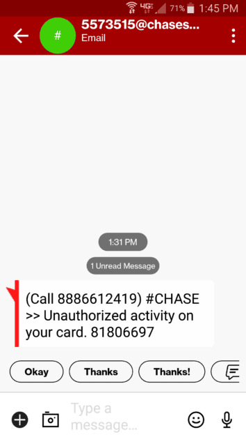 Chase scam text.