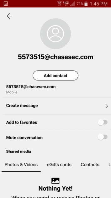 chase scam text sender screenshot.